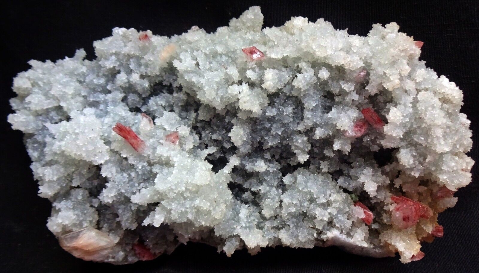 STUNNING RED HEULANDITE CRYSTALS ON CORAL CHALCEDONY FORMATION BASE MINERALS SPE