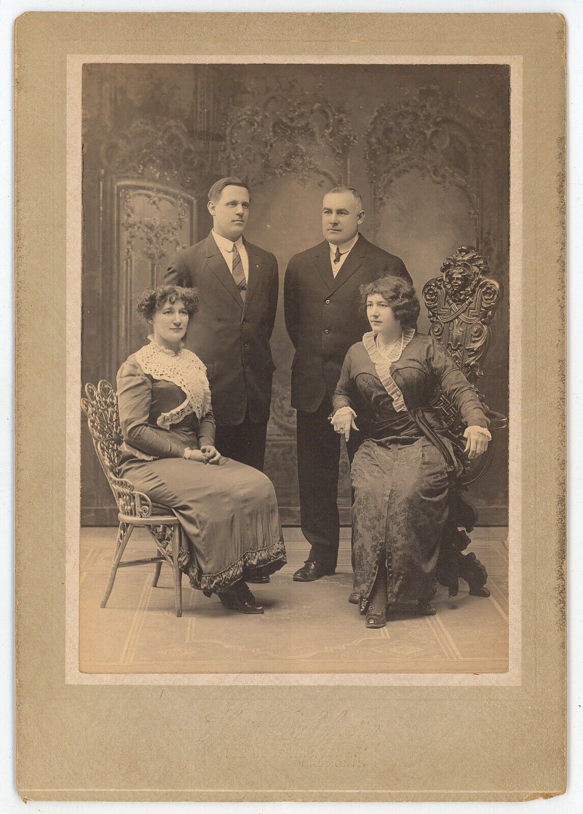 Antique c1900s Cabinet Card 2 Lovely Couples Women Sitting in Chairs Brooklyn NY
