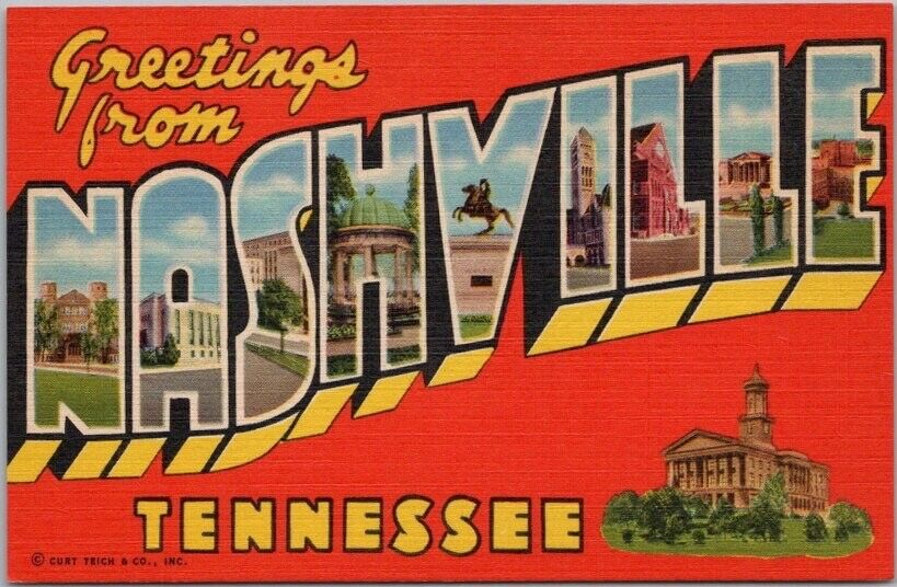 NASHVILLE, Tennessee Large Letter Greetings Postcard Capitol Bldg Curteich Linen