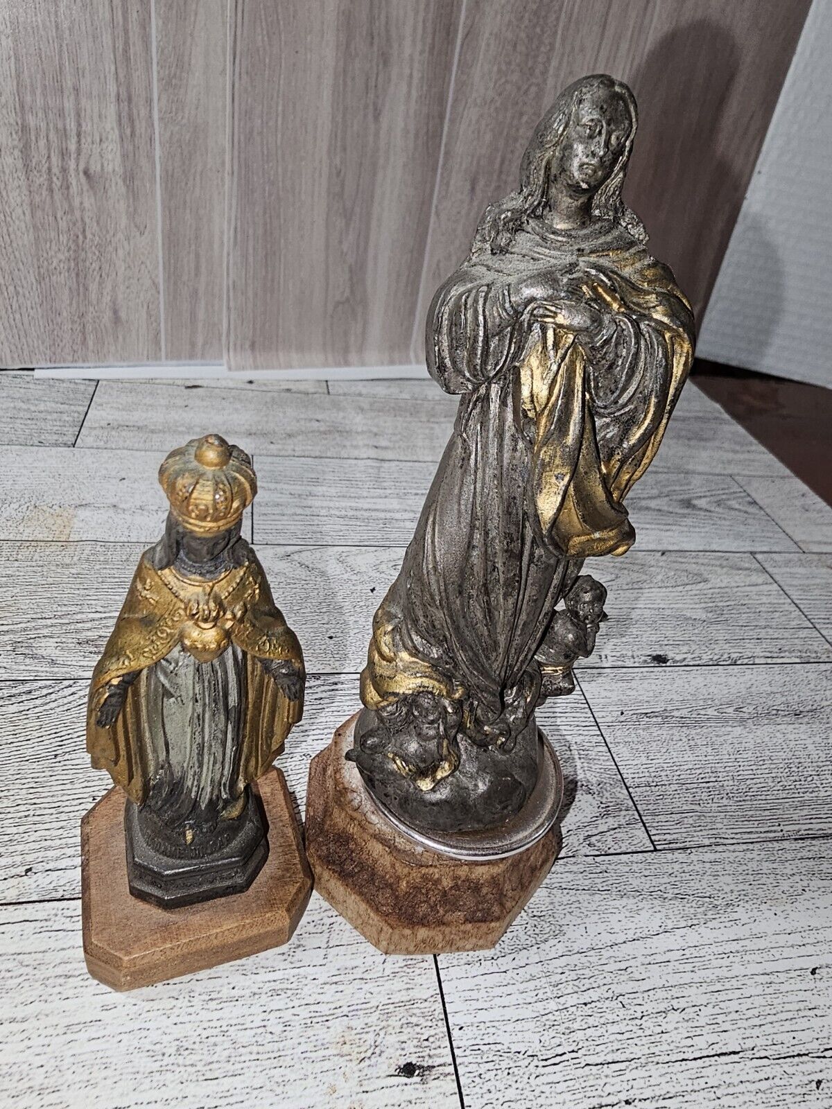 Antique Religious Statues Figures Mary Madonna Metal Italy