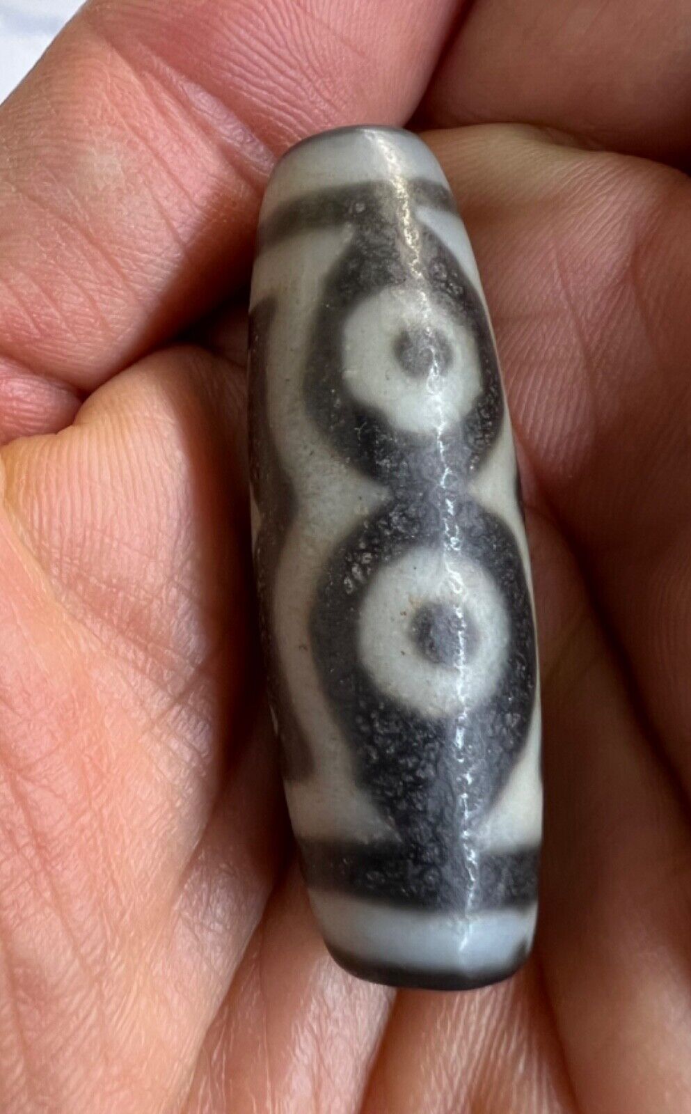 chinese tibetan dzi bead, 3 eyes, 1 3/4 inches
