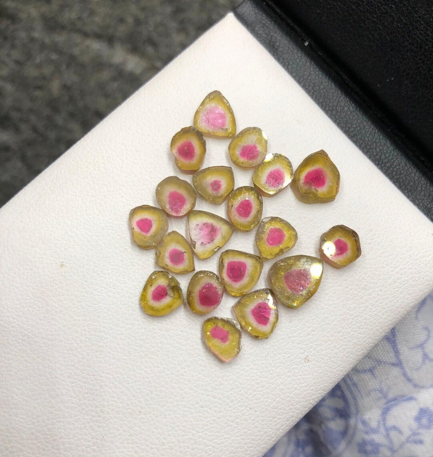 17.0 cts. Authentic Watermelon Tourmaline Gemstone Slices with Rainbows, Sourced