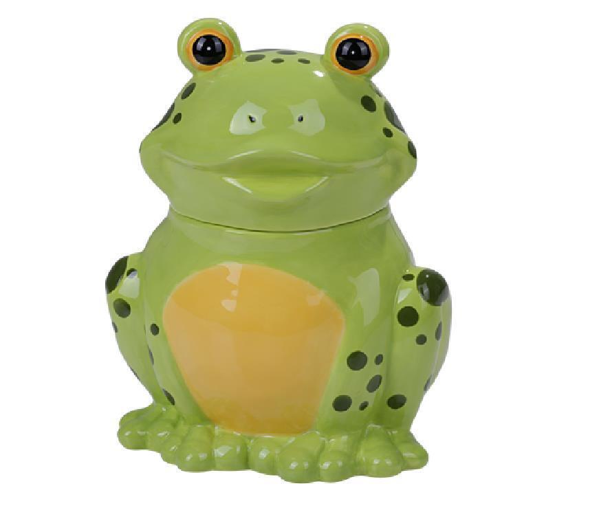 PT Green Frog Hand Painted Ceramic Cookie Jar with Lid