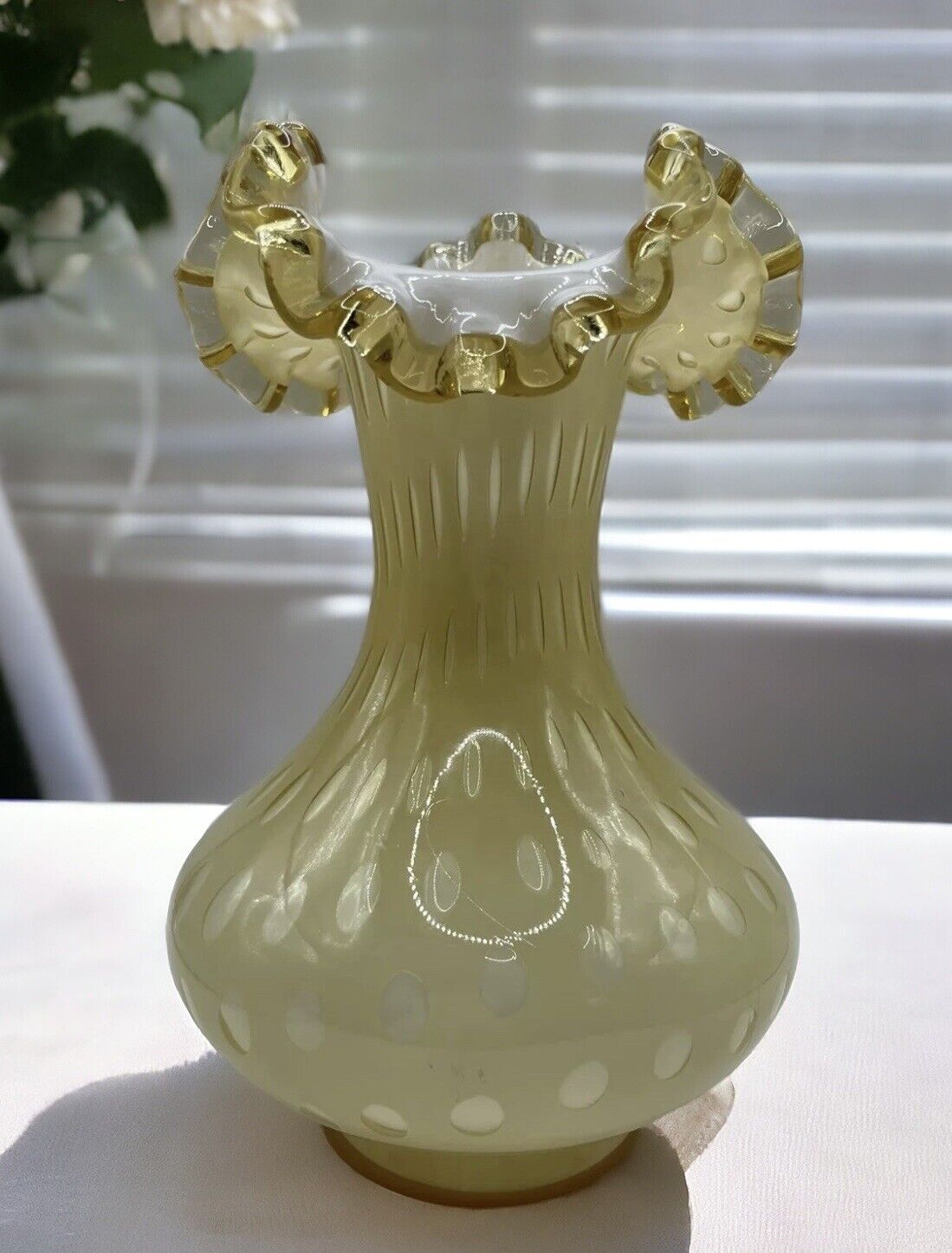 Fenton 1960s Bullicante Honey Amber Overlay Bubble Optic Vase  7.5\