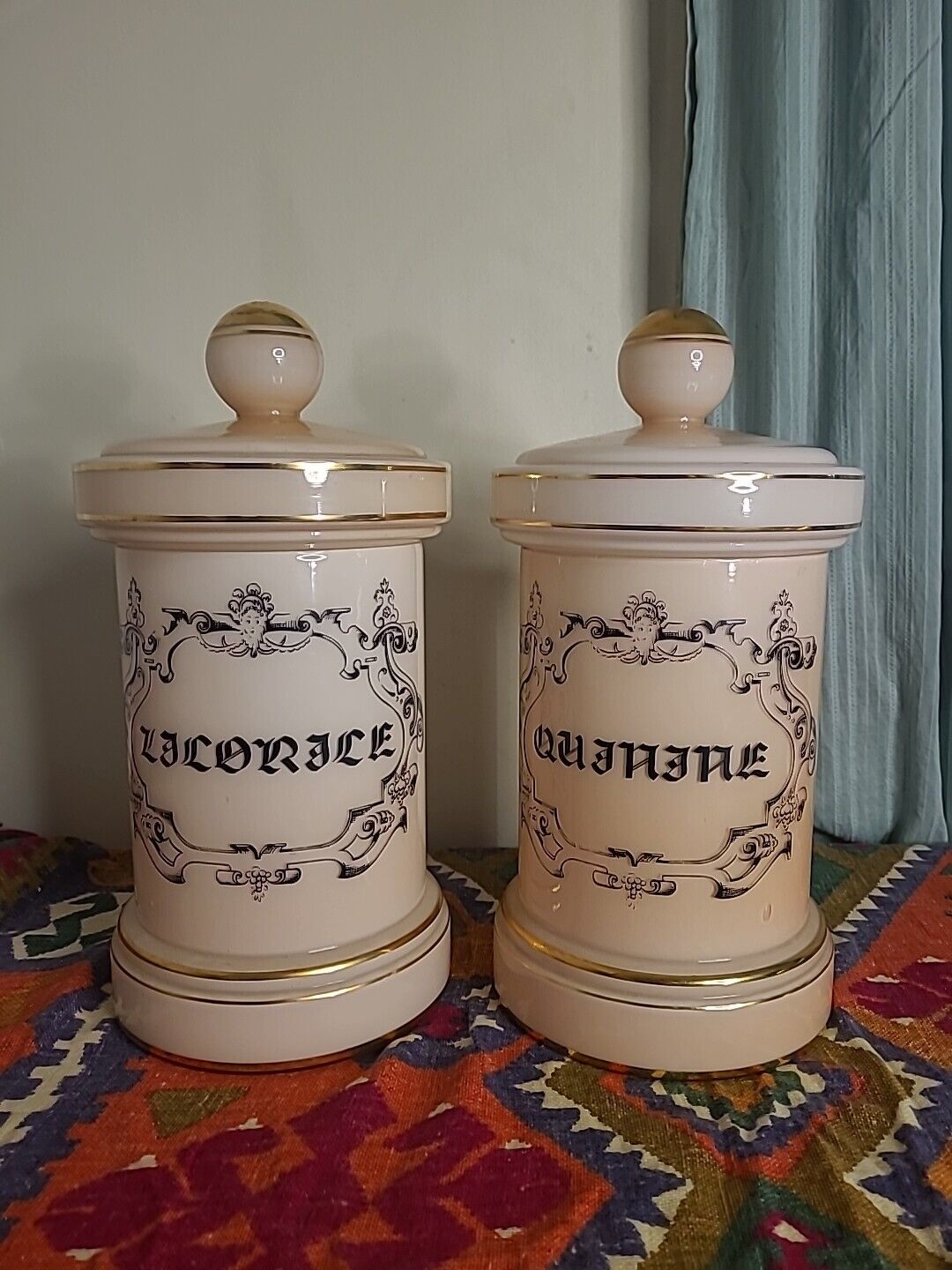 Vintage 1950s Medical Pink Apothecary Jars Gold Stenciled Retro McM