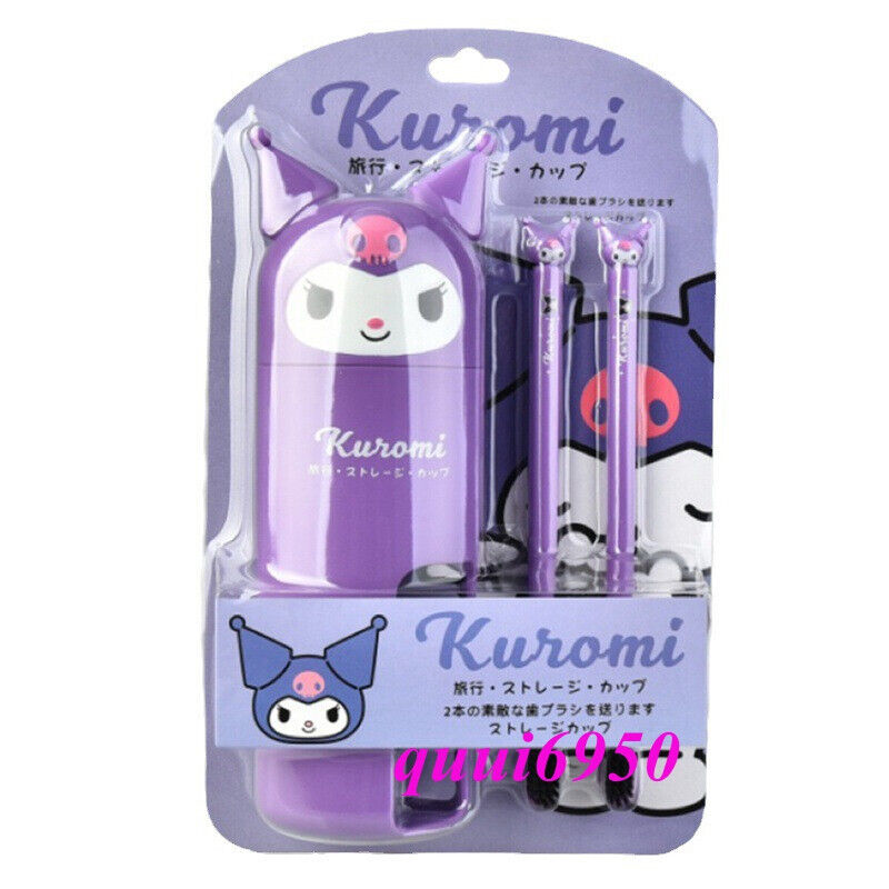 3pcs Cute Kuromi Toothbrush & Cup Storage Case Travel Portable Camping Bathroom
