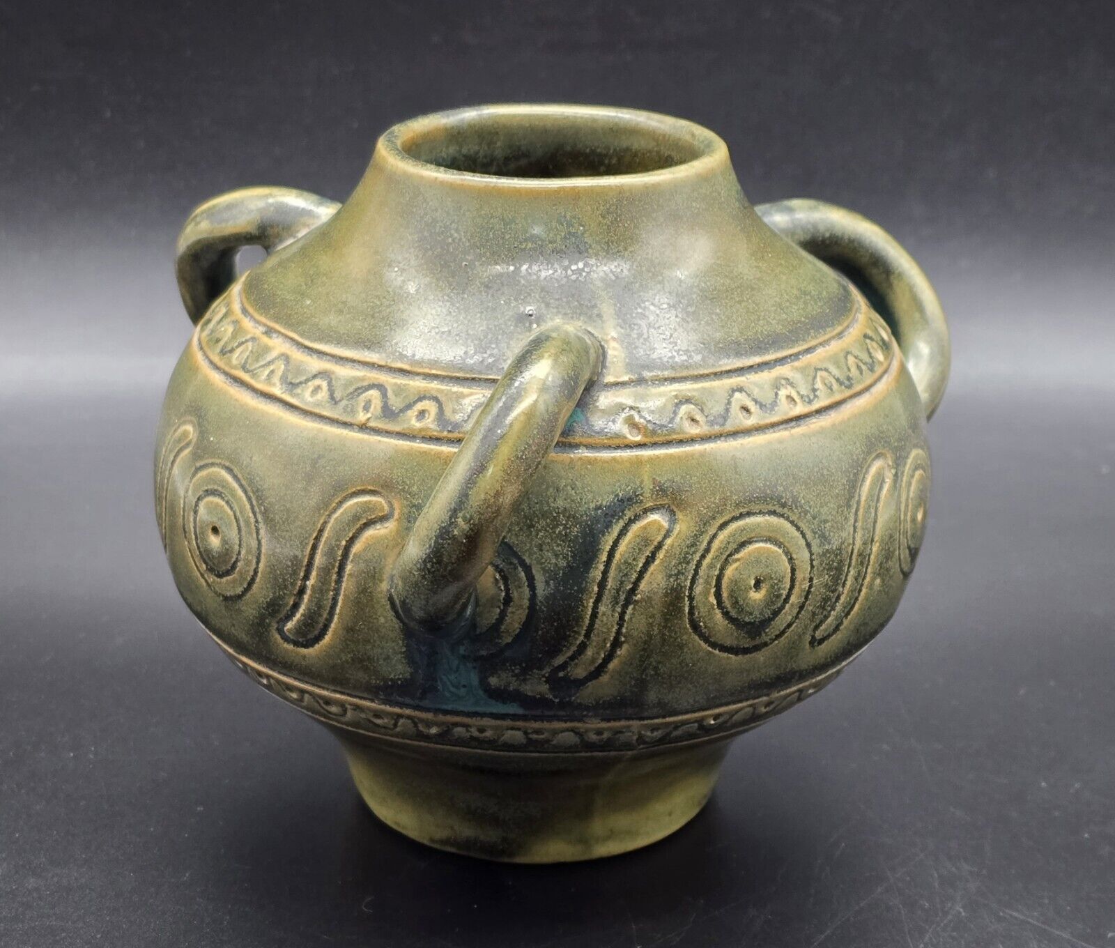 Antique Adamesk Arts & Crafts 3 Handled Pottery Vase by Adam J. Moses/UK/c1910