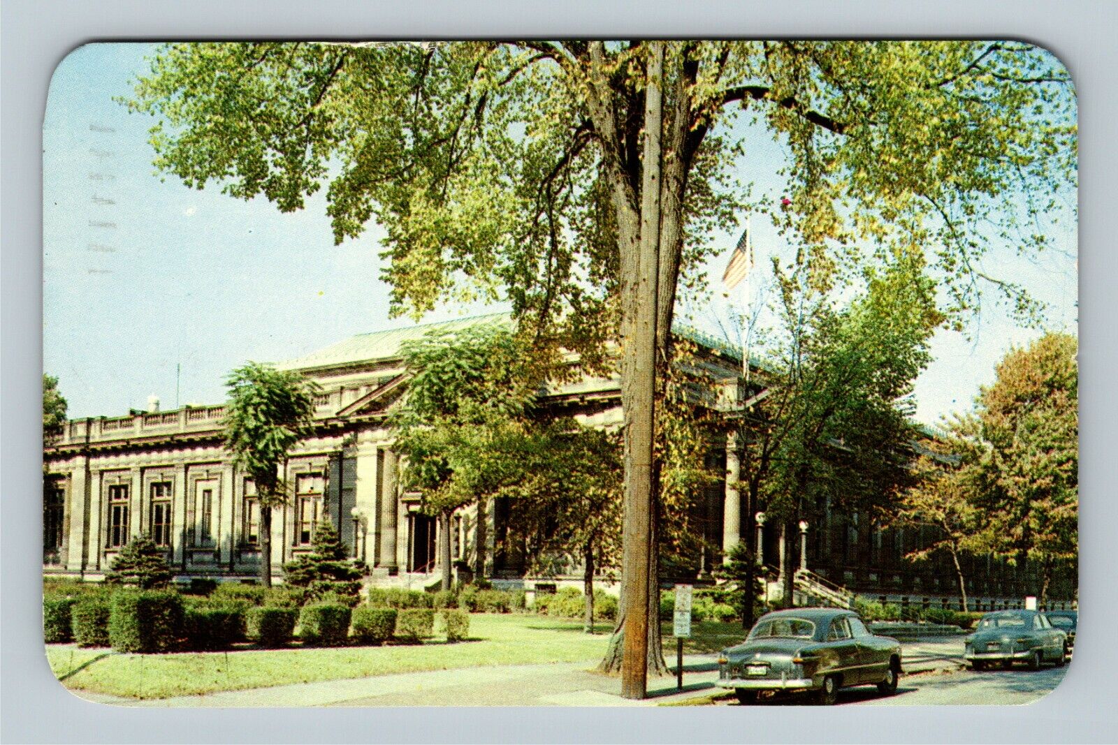 Toledo OH, Post Office, Grecian Design, Classic Cars Vintage Ohio c1958 Postcard