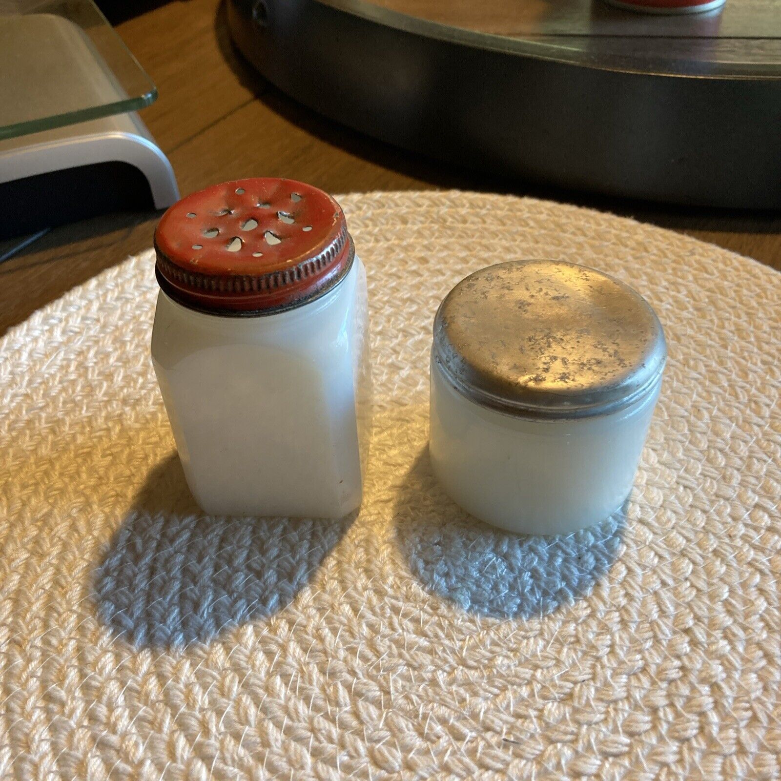 Vintage Milk Glass Jars With Lids, Lot Of Two