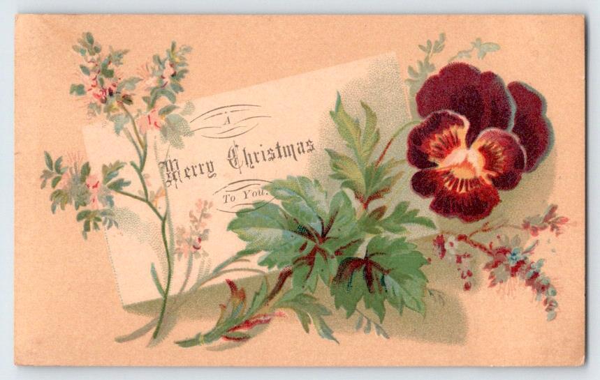 1880-90's VICTORIAN MERRY CHRISTMAS TO YOU XMAS CARD PANSY