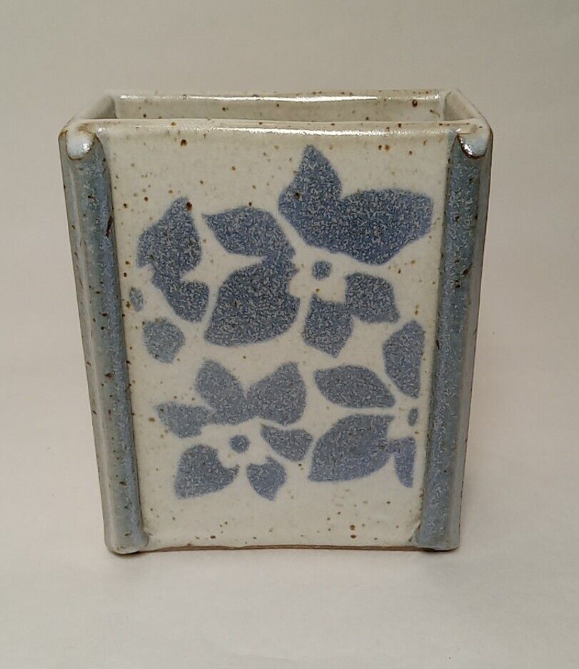Japanese Hand Painted Bud Vase Ceramic Blue Flowers