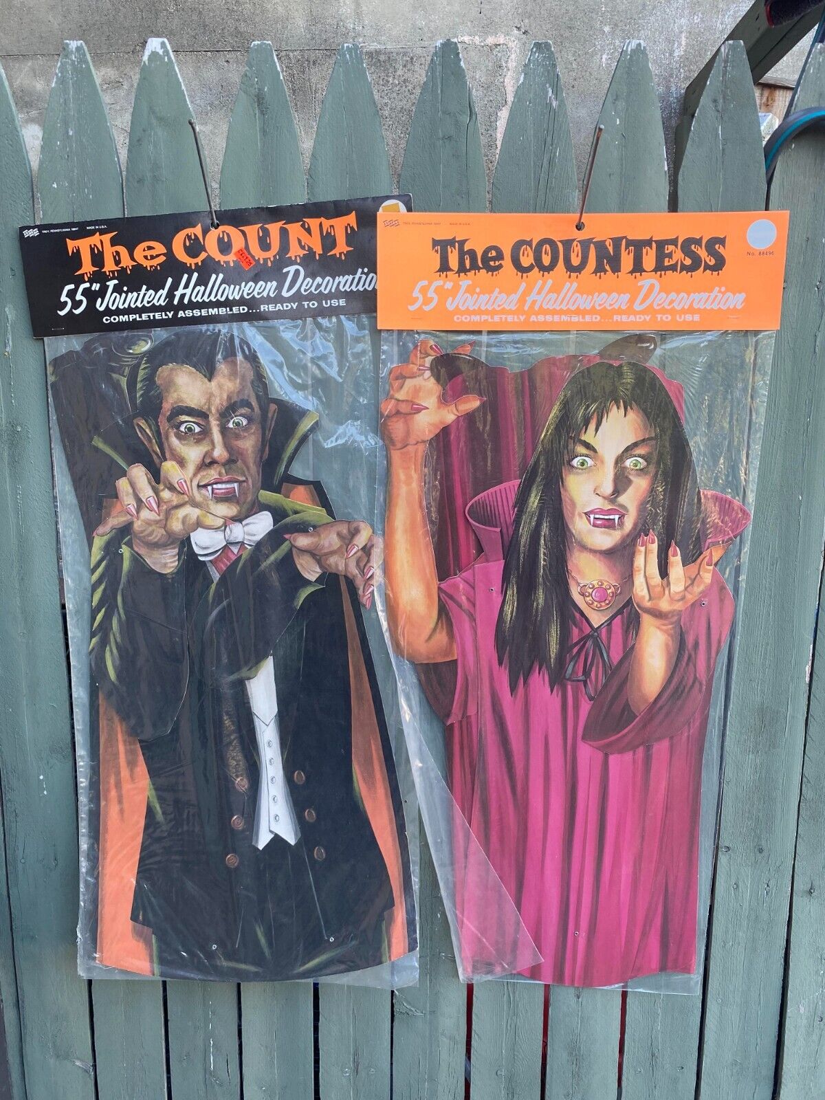Pair  1970's Jointed  The Count and The Countess  Cardboard  55 in Halloween