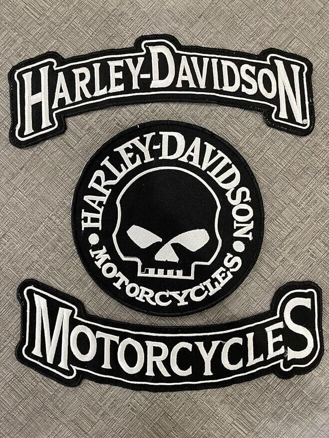 Harley Skull and Rockers Embroidered Large Back Patches for Vest/Jacket Iron on