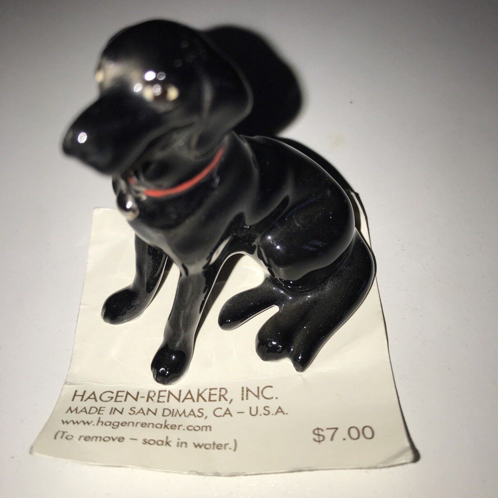 Hagen Renaker Vintage Variation r Black Lab Labrador Dog W/ Red Collar & Tags