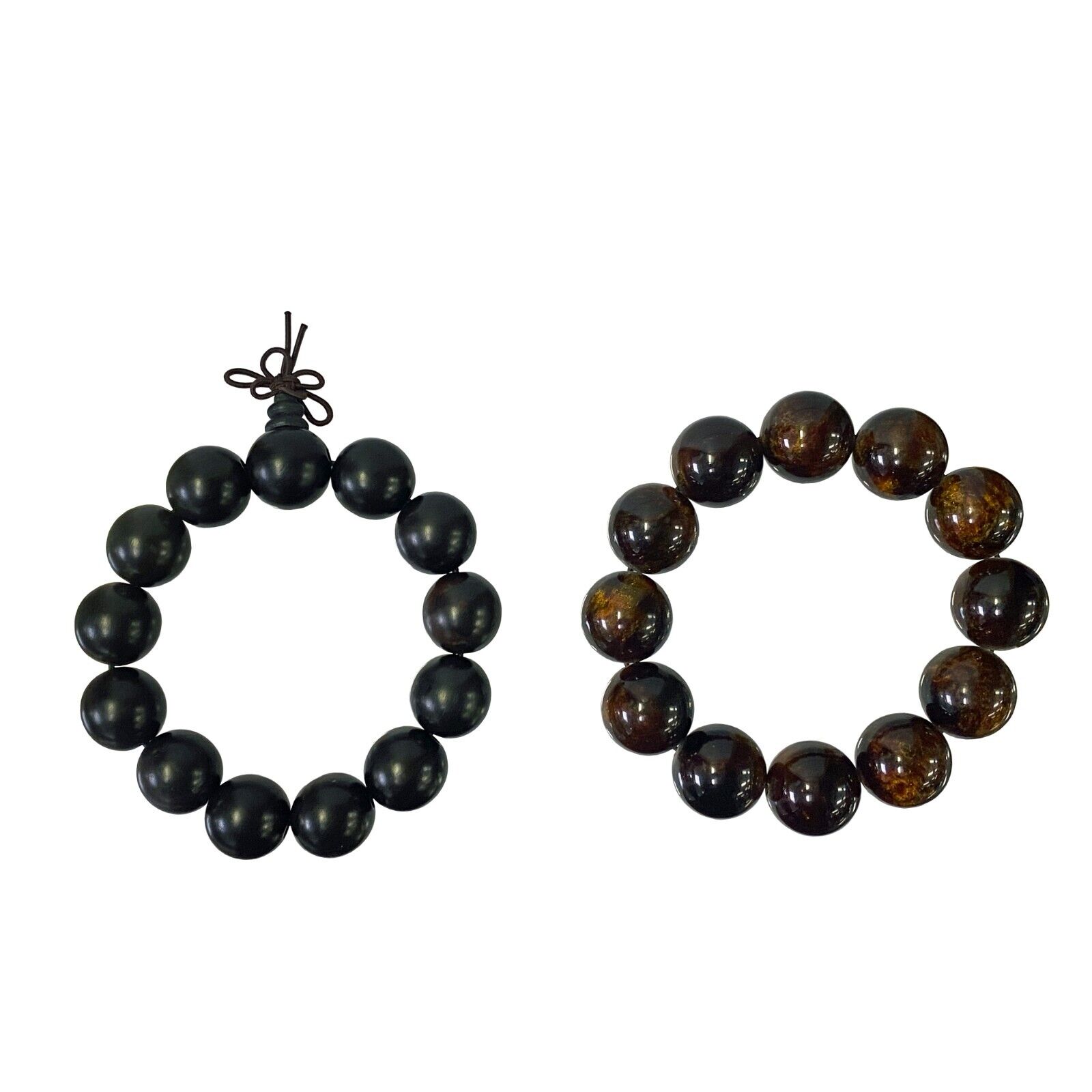 2 Dark Brown Wood / Amber Resin Beads Hand Rosary Praying Bracelet ws3823