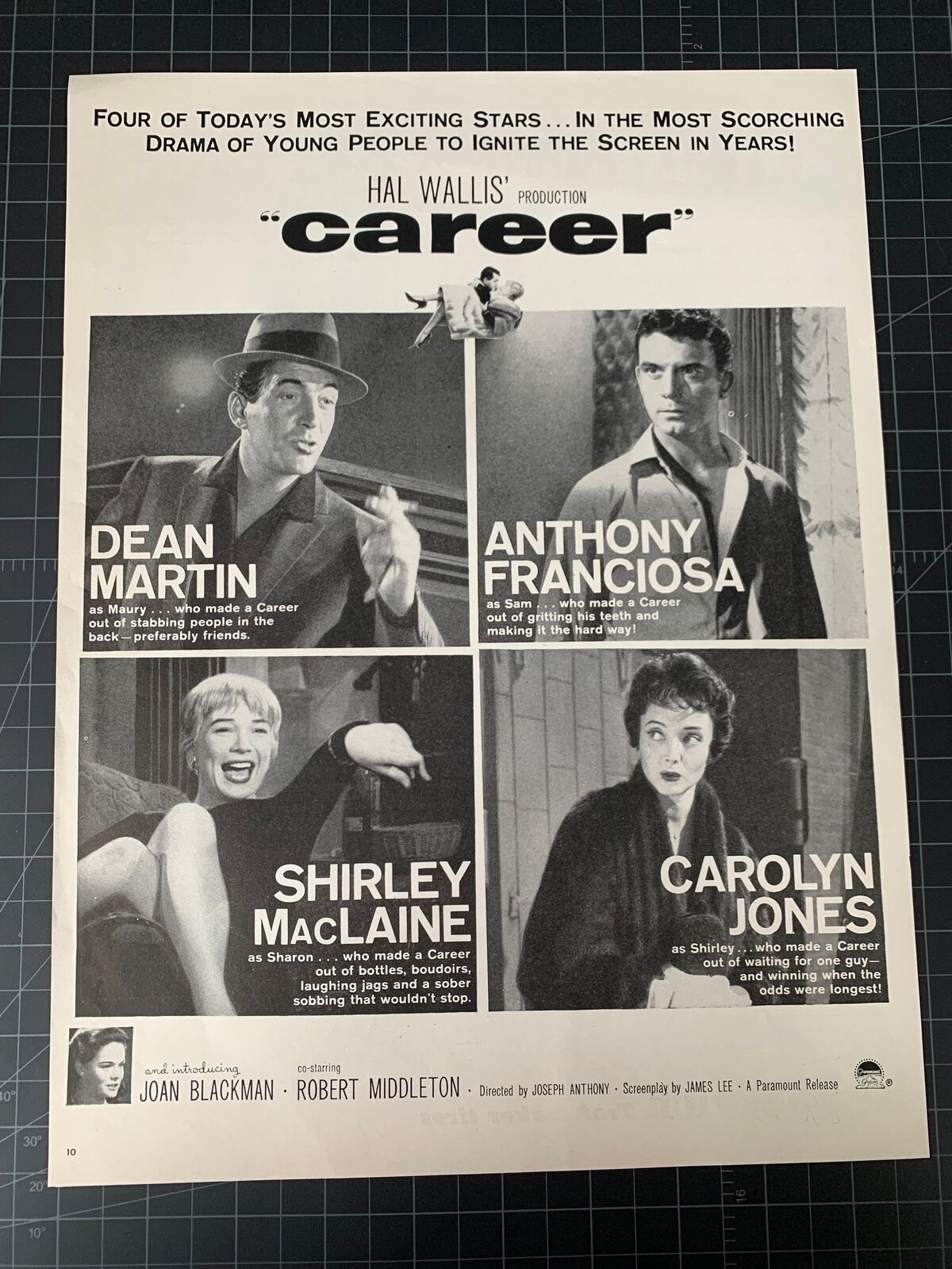 Vintage 1959 “Career” Film Print Ad - Dean Martin - Shirley MacLaine