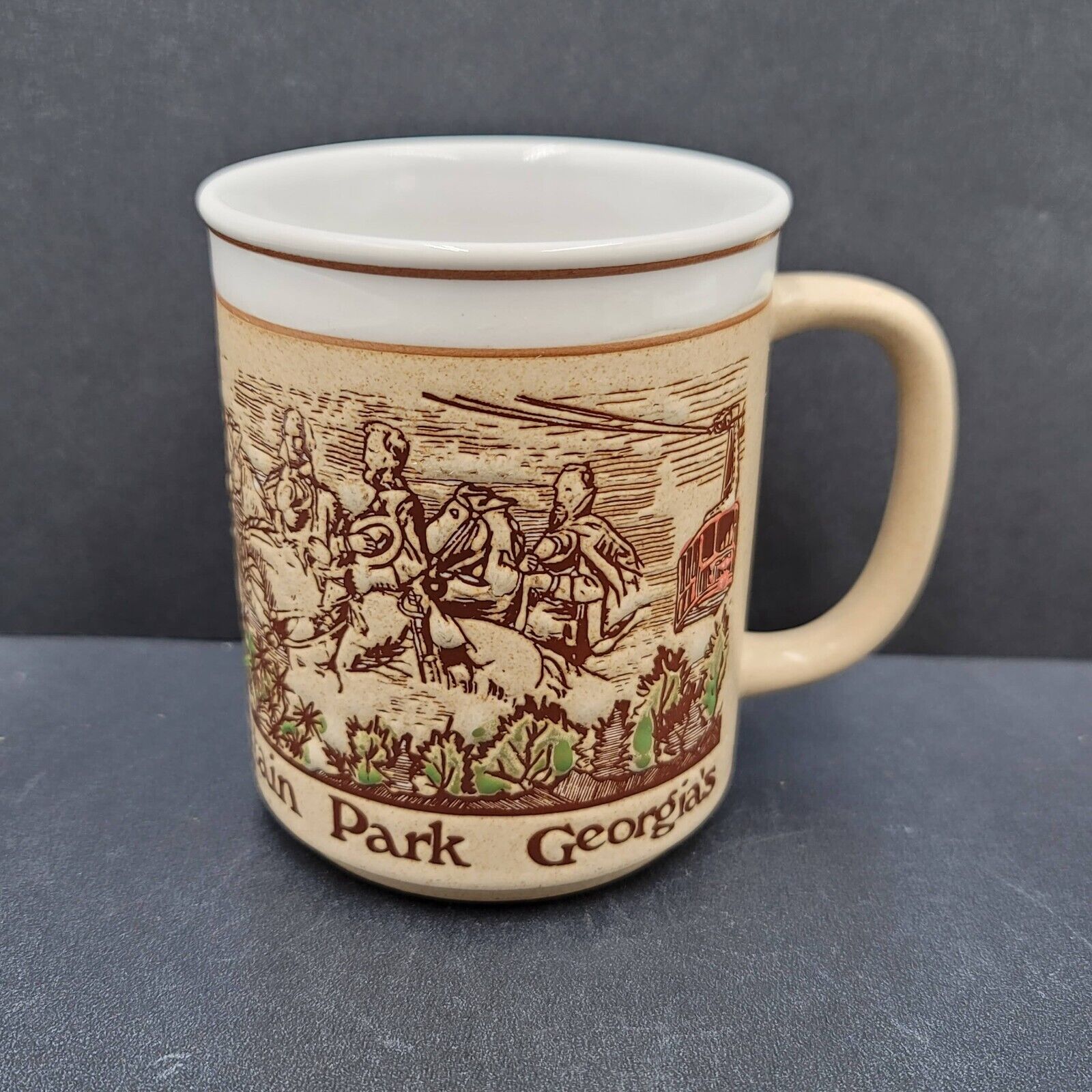 Vintage Stoneware Coffee Mug Georgias Stone Mountain Park Made in Japan Embossed