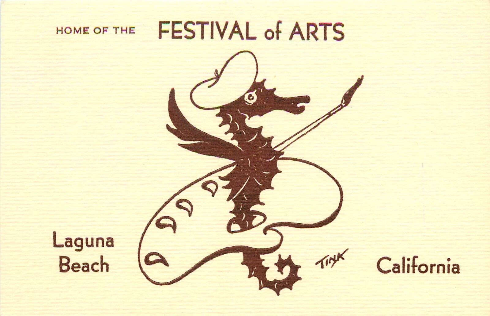 1940s Postcard; Festival of Arts Laguna Beach CA, Seahorse in Palette, by Tina