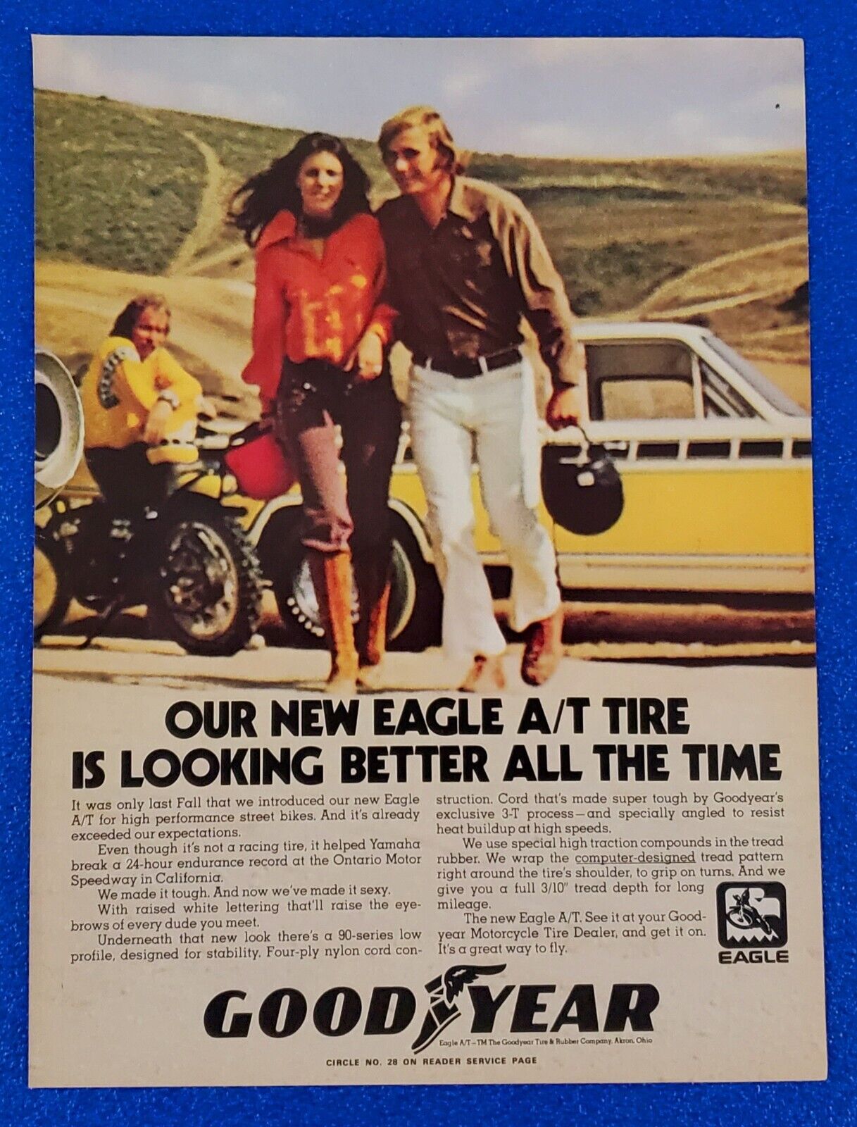 1970 GOODYEAR EAGLE A/T MOTORCYCLE TIRE ORIGINAL CLASSIC PRINT AD YAMAHA RECORD