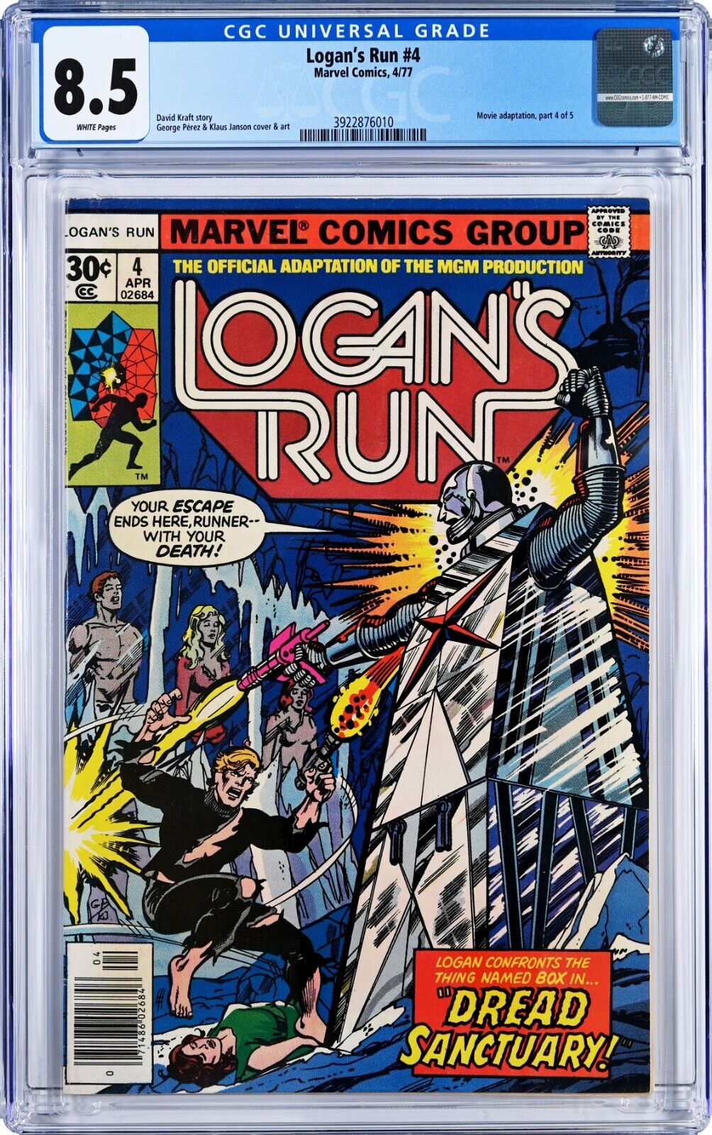 Logan's Run #4 CGC 8.5 (Apr 1977, Marvel) George Perez Cover, Movie Adaptation