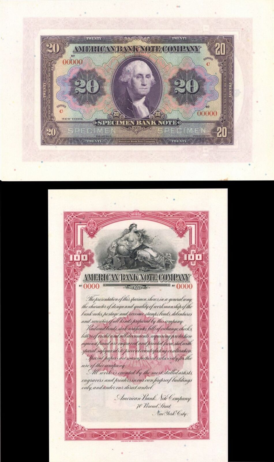 SPECIMEN - Double Sided - American Bank Note Co. - Measures about 5\