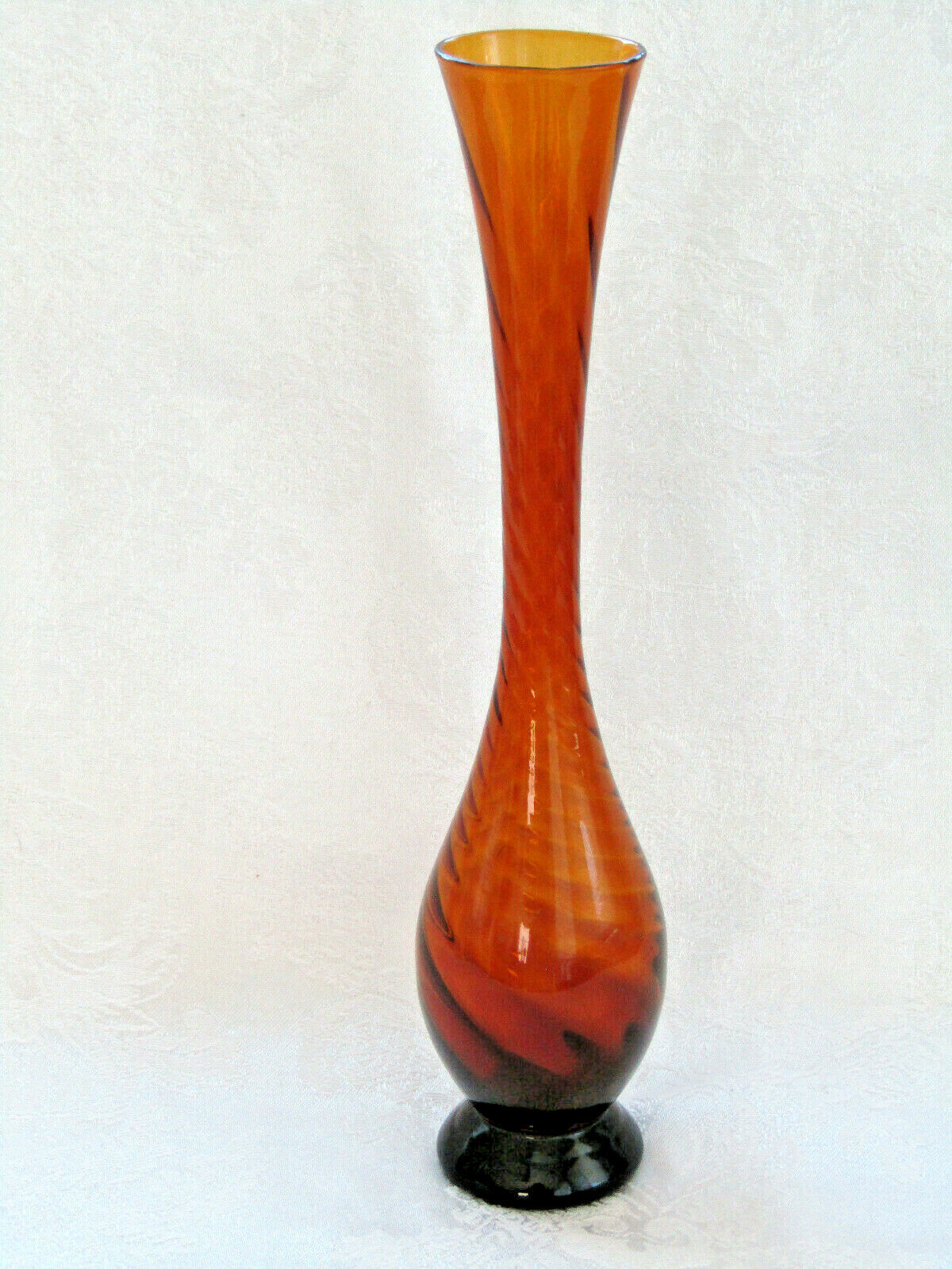 Amber Blown Glass Swirl 11.25” Tall Vintage Bud Vase