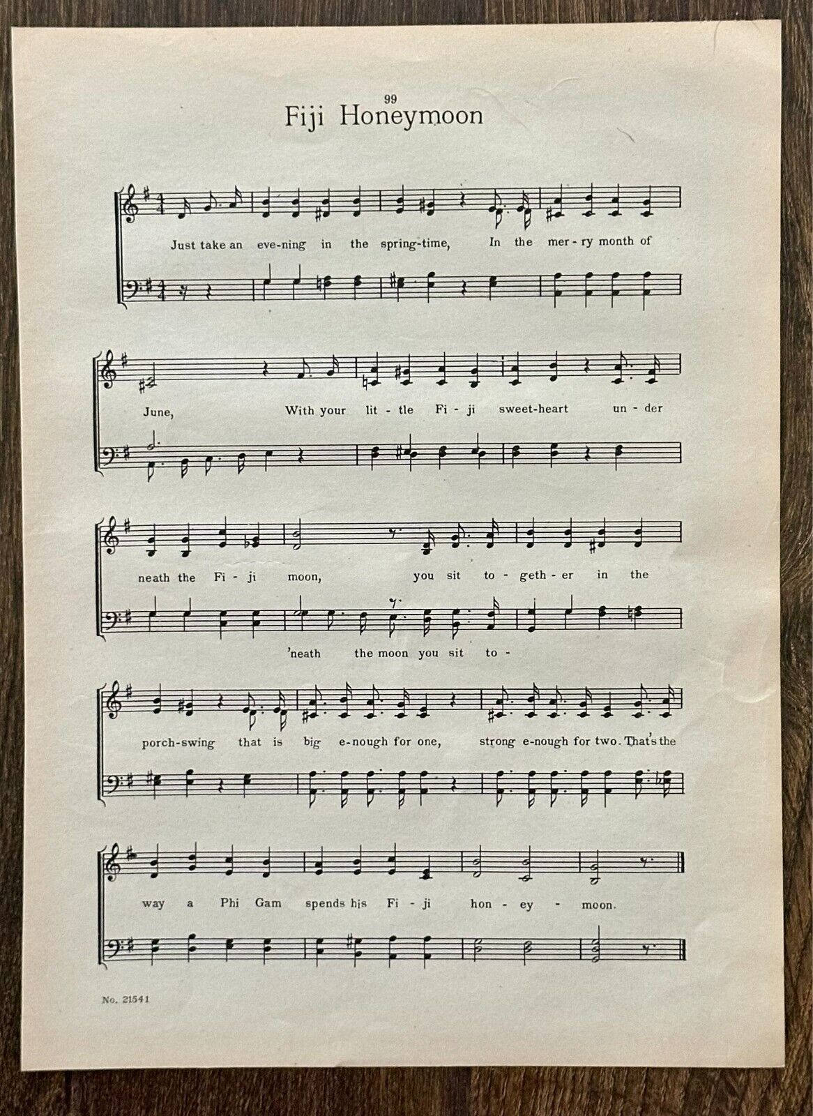 PHI GAMMA DELTA Fraternity Vntg Song Sheet c 1921 