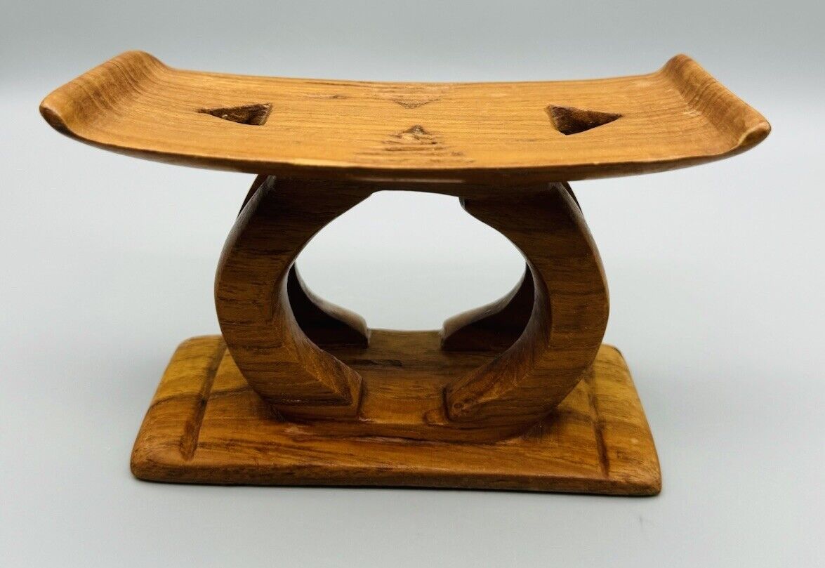 Small African Ashanti Headrest Salesman Sample, Wood Carved  5”L x3”T x 2.5”