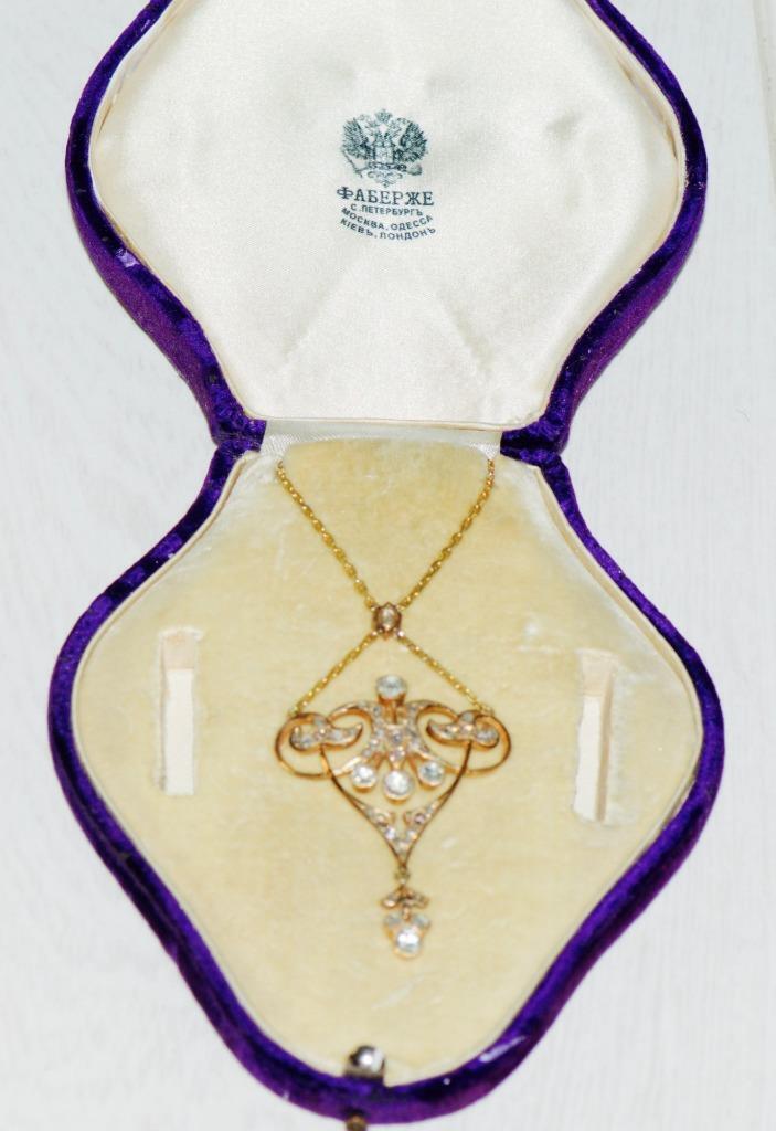 Antique Empire Belle Epoque 14k Gold 3ct Diamond Necklace in Luxury Box c1880's