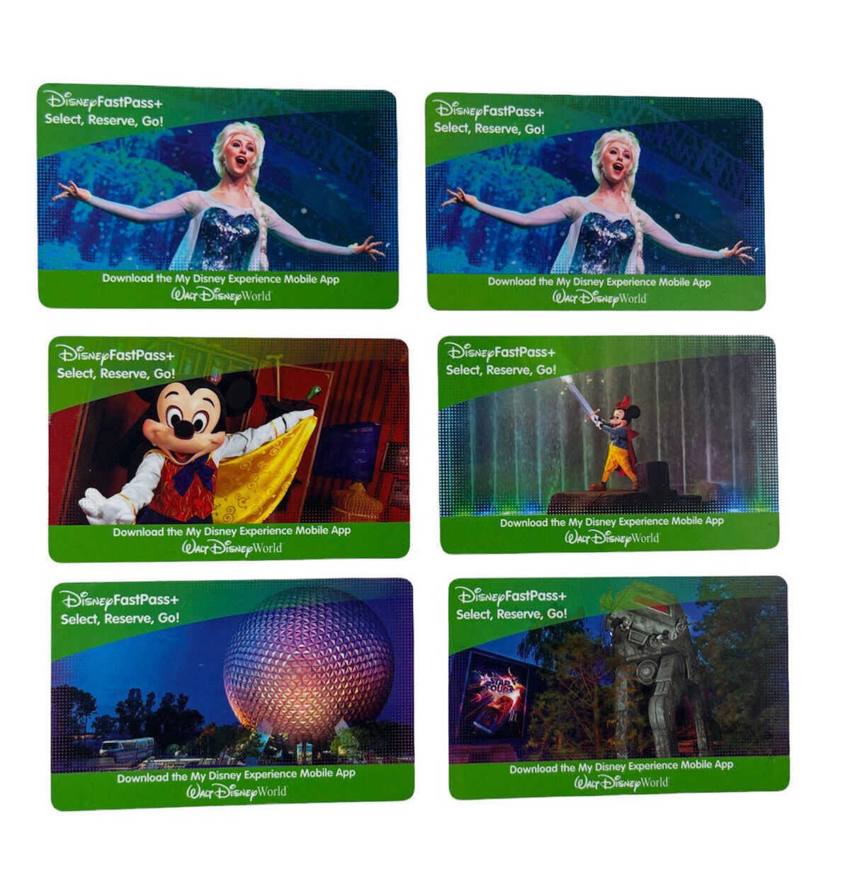 Disney World Retired FASTPASS+ Lot of 6 Collectible Cards NO VALUE Mickey Mouse