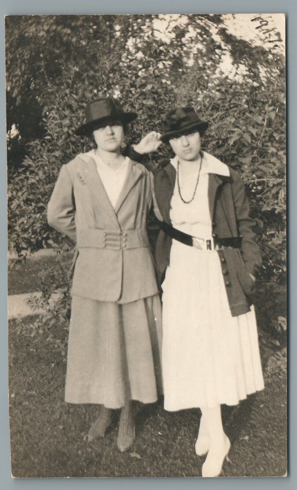 Two Women Posing Wearing Hats RPPC Divided Back Postcard Unposted 1918-1930