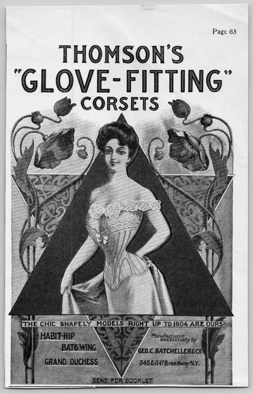 1904 Thomson\'s Glove Fitting Corsets Antique Print Ad Chic Shapely Models