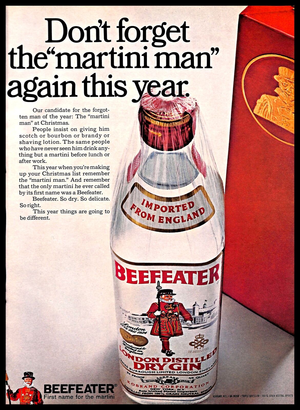 1968 Beefeater London Dry Gin Vintage PRINT AD Distillery Martini Christmas Gift