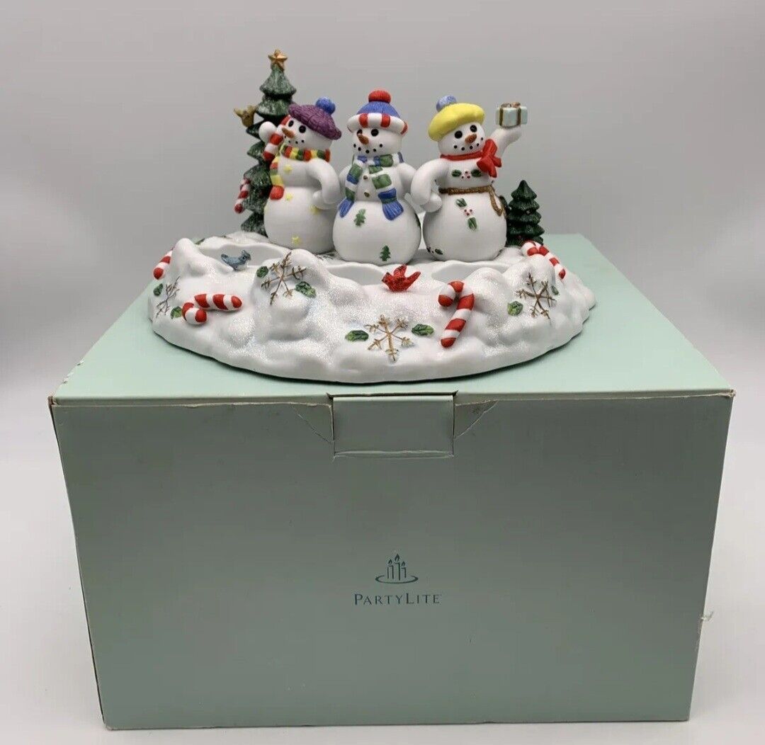 Partylite Snowbell Tealight & Pillar Candle Holder P7650 Snowman w Box Christmas