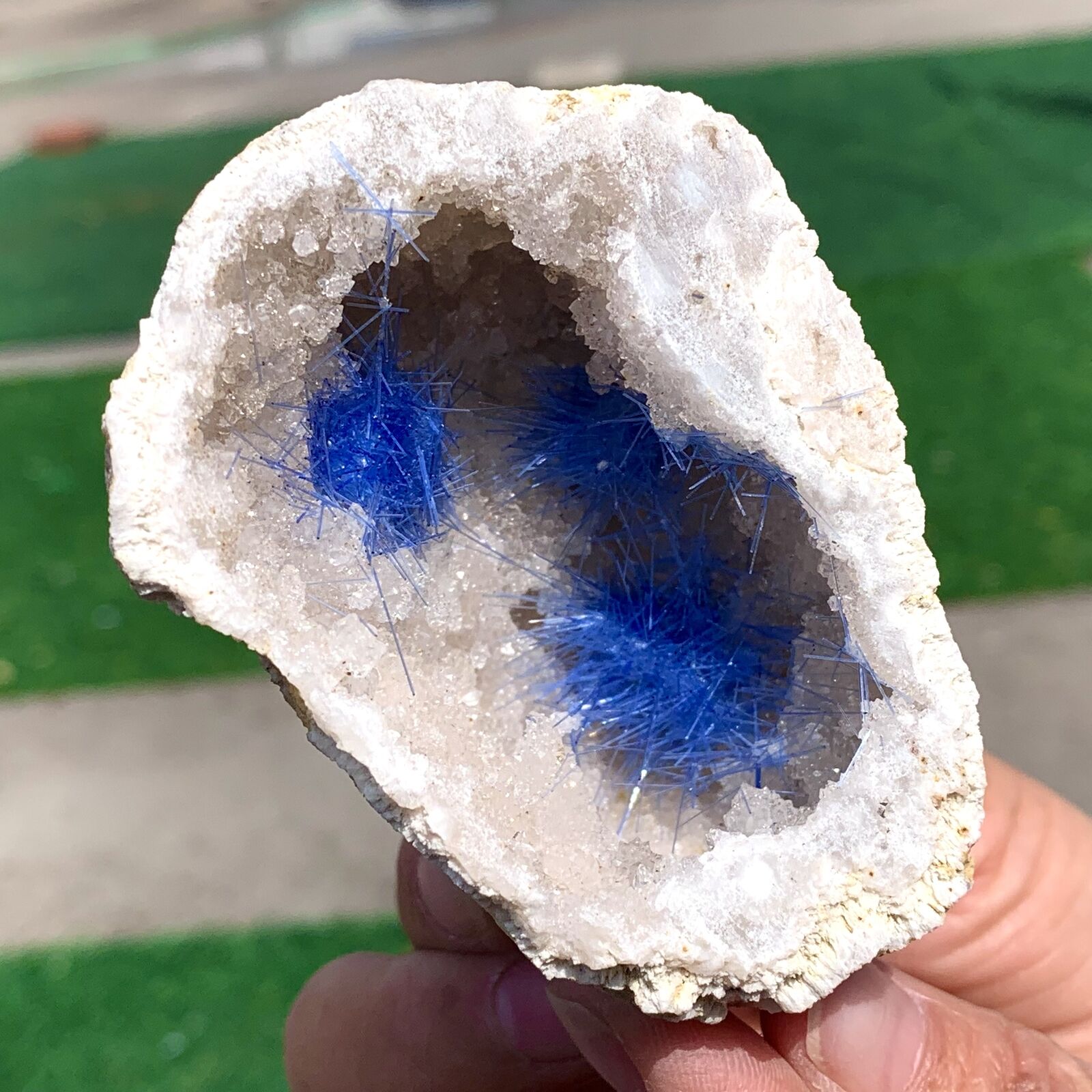135G Rare Moroccan blue magnesite and quartz crystal coexisting specimen