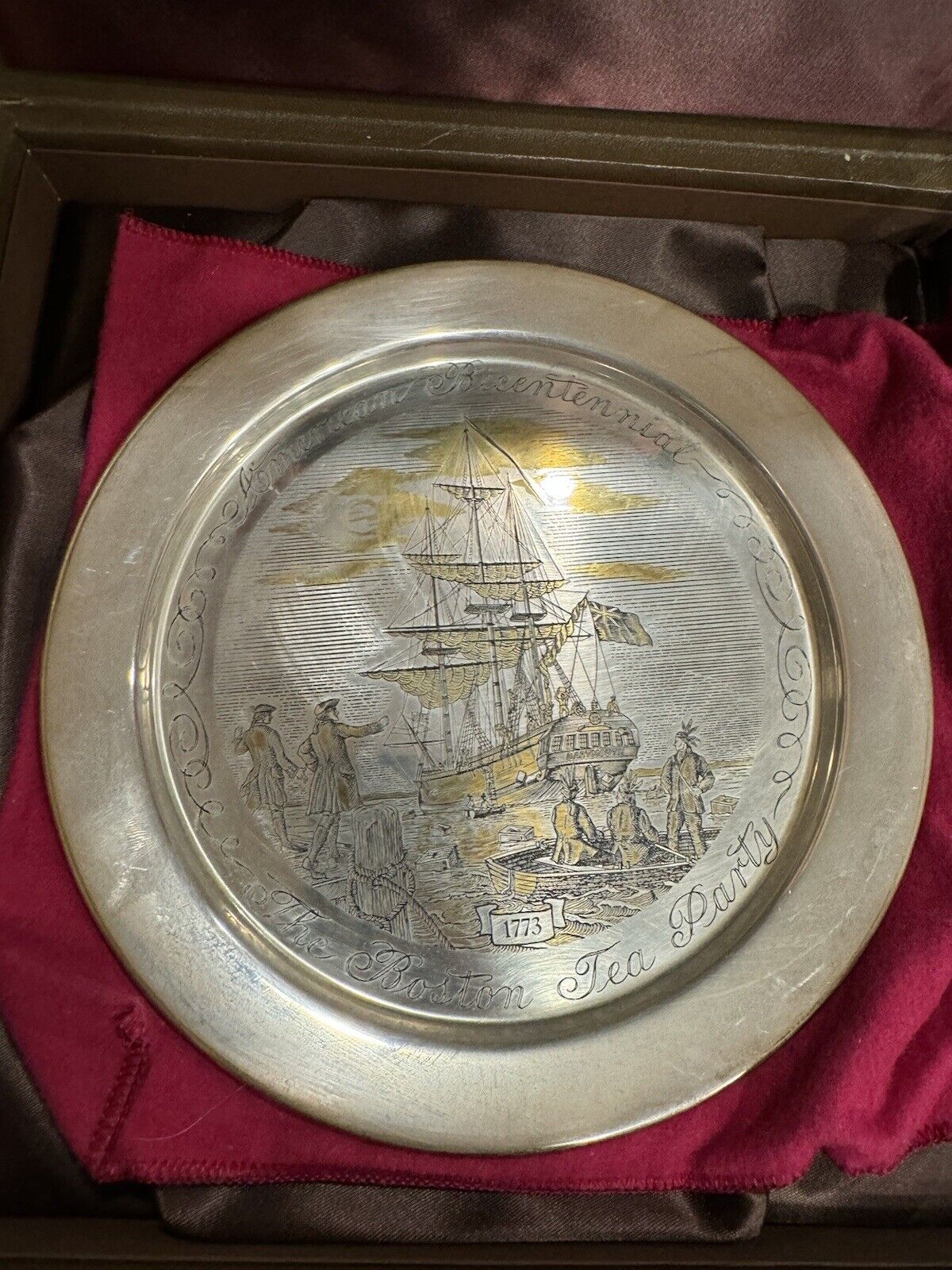Antique vintage The Danbury Mint Sterling Silver plate The Boston Tea Party