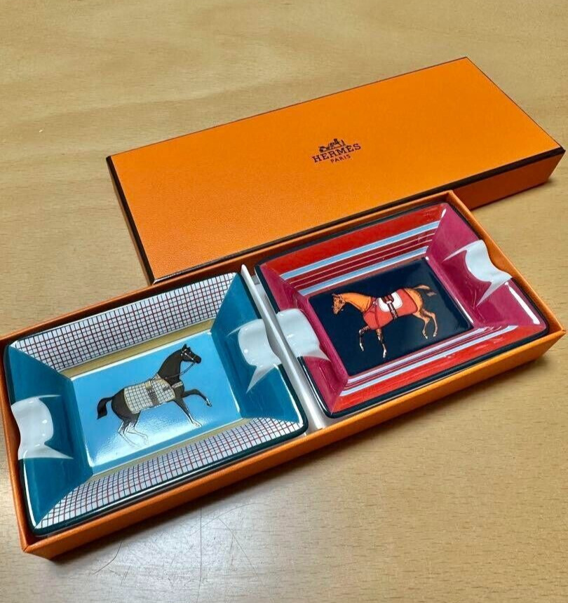 Hermes Paris Ashtray Horse Animal Plate Dish Porcelain Mini Tray Cigar w/ box