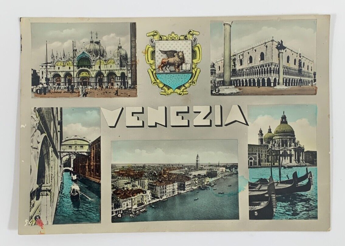 RPPC Venezia Venice Italy Real Photo Multiview Postcard Hand Colored Unposted