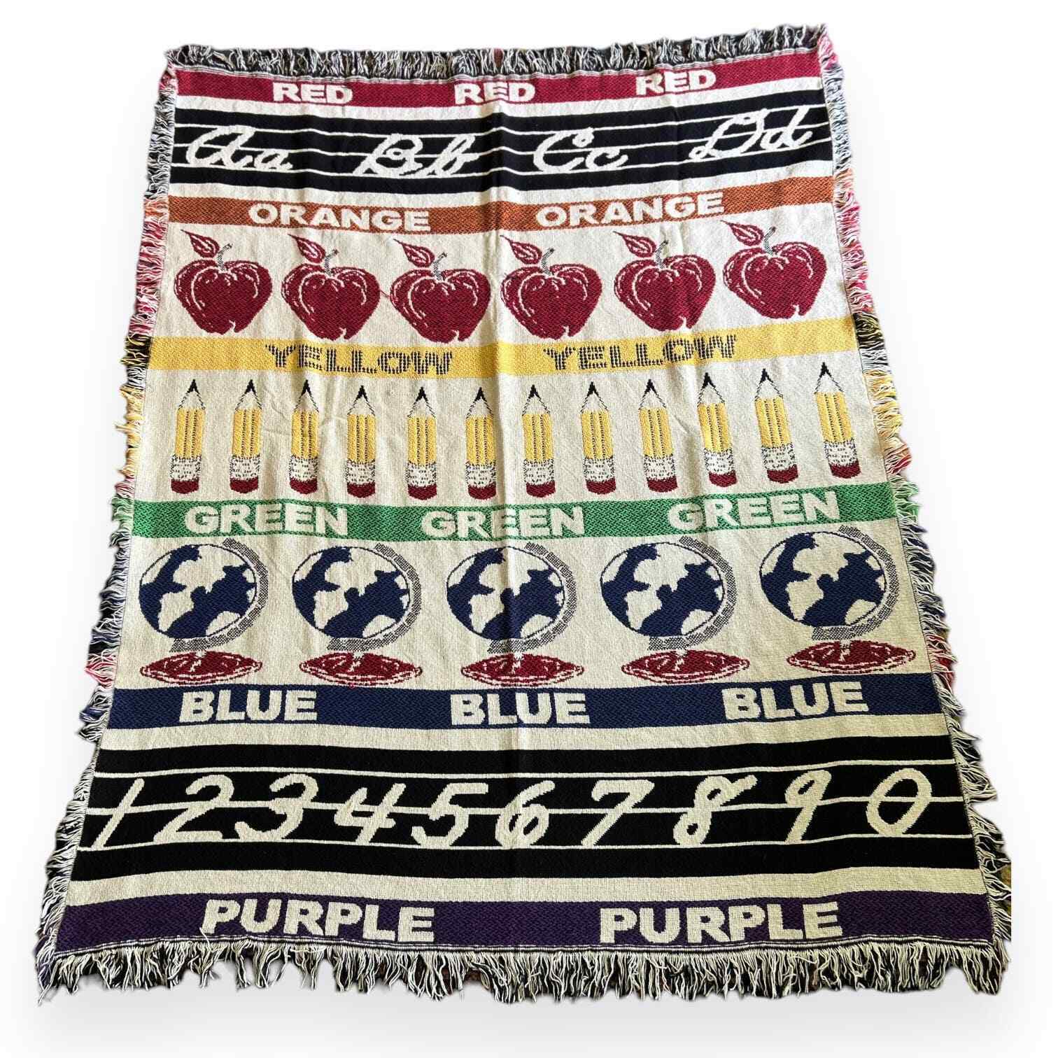 Vintage Schoolteacher Tapestry Blanket 49”x63”