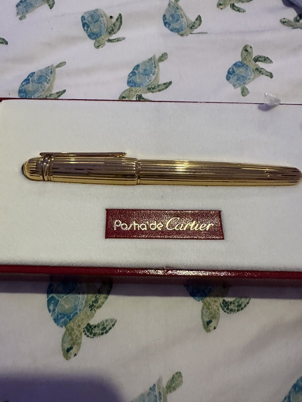 Preowned Cartier Pasha Gold with Sapphire Fountain Pen