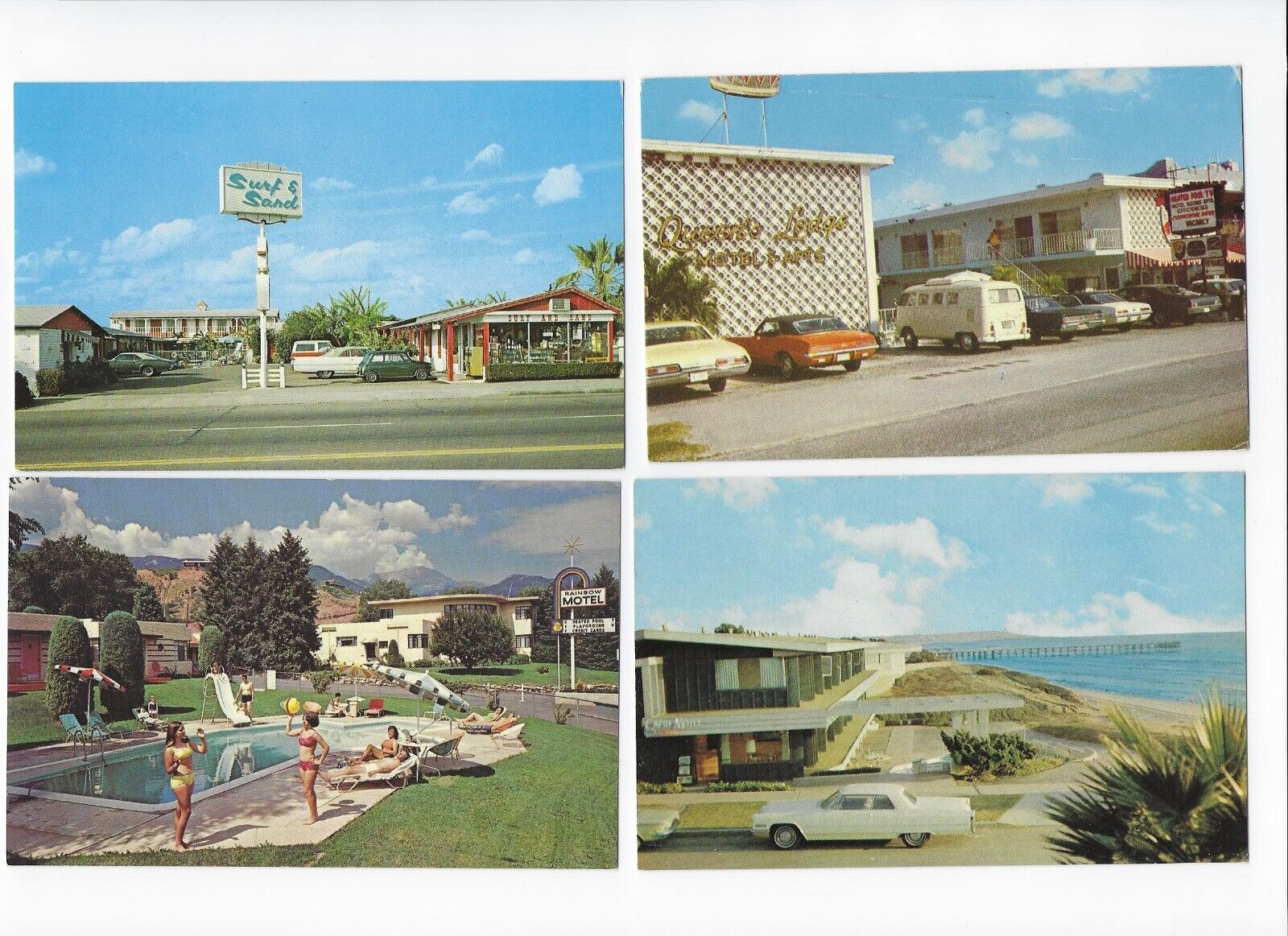 Motel Postcards. 4 cards.  San Diego.  West Palm Beach, FL.  Colorado Springs