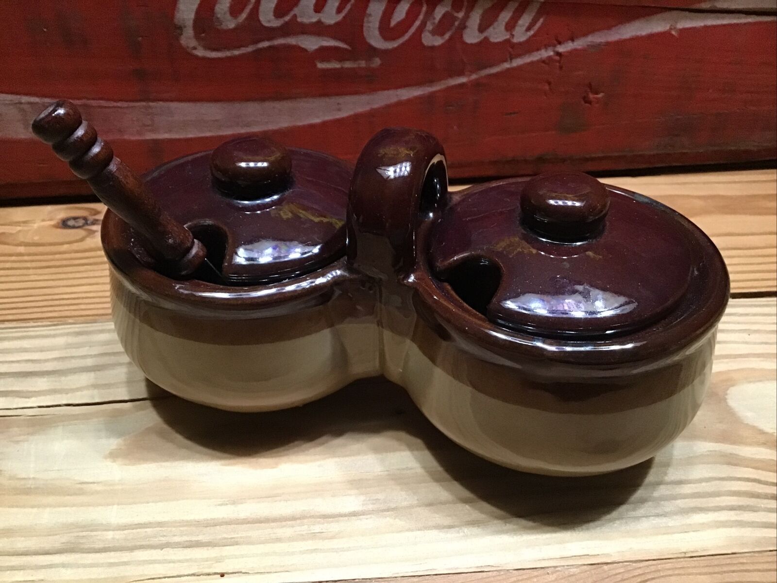Double Ceramic Sugar Holder Dispenser Or Multi-Use Spices with Spoon