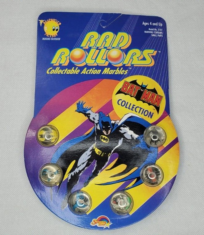 BATMAN Vintage  Marbles  1990 DC COMICS Rad Rollers Action NOS Unpunched