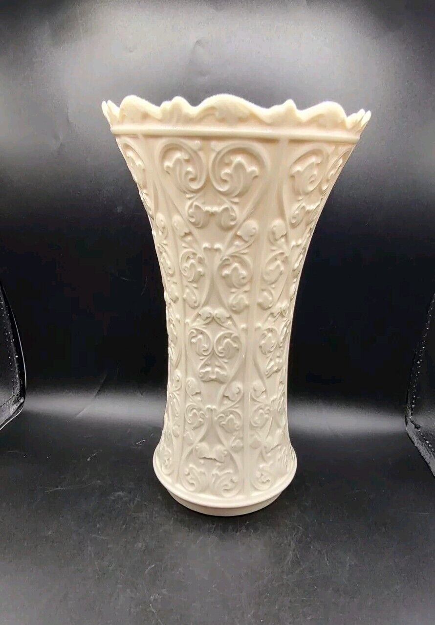 Vtg Lenox Wentworth Porcelain Ivory Colored Raised Design Floral Vase
