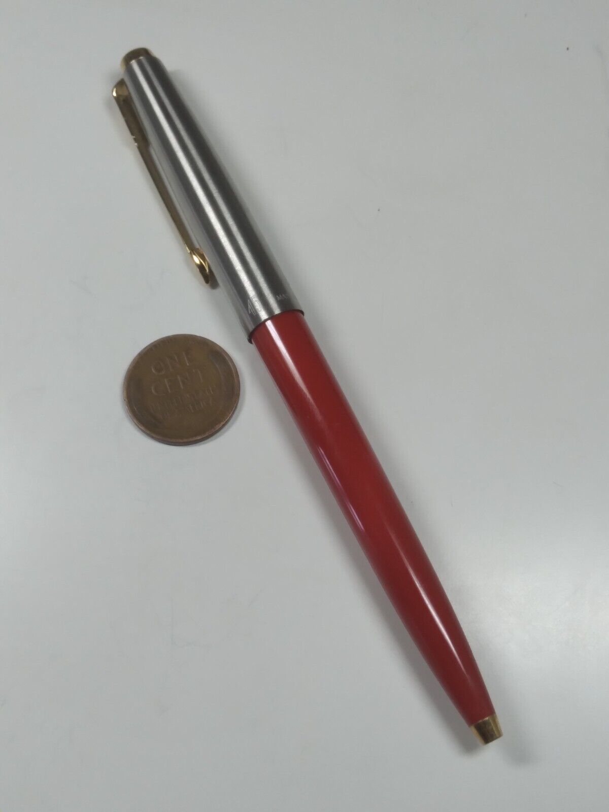New Old Stock Vintage Parker 45 Ballpoint Pen Bright Red Chrome Gold Trim