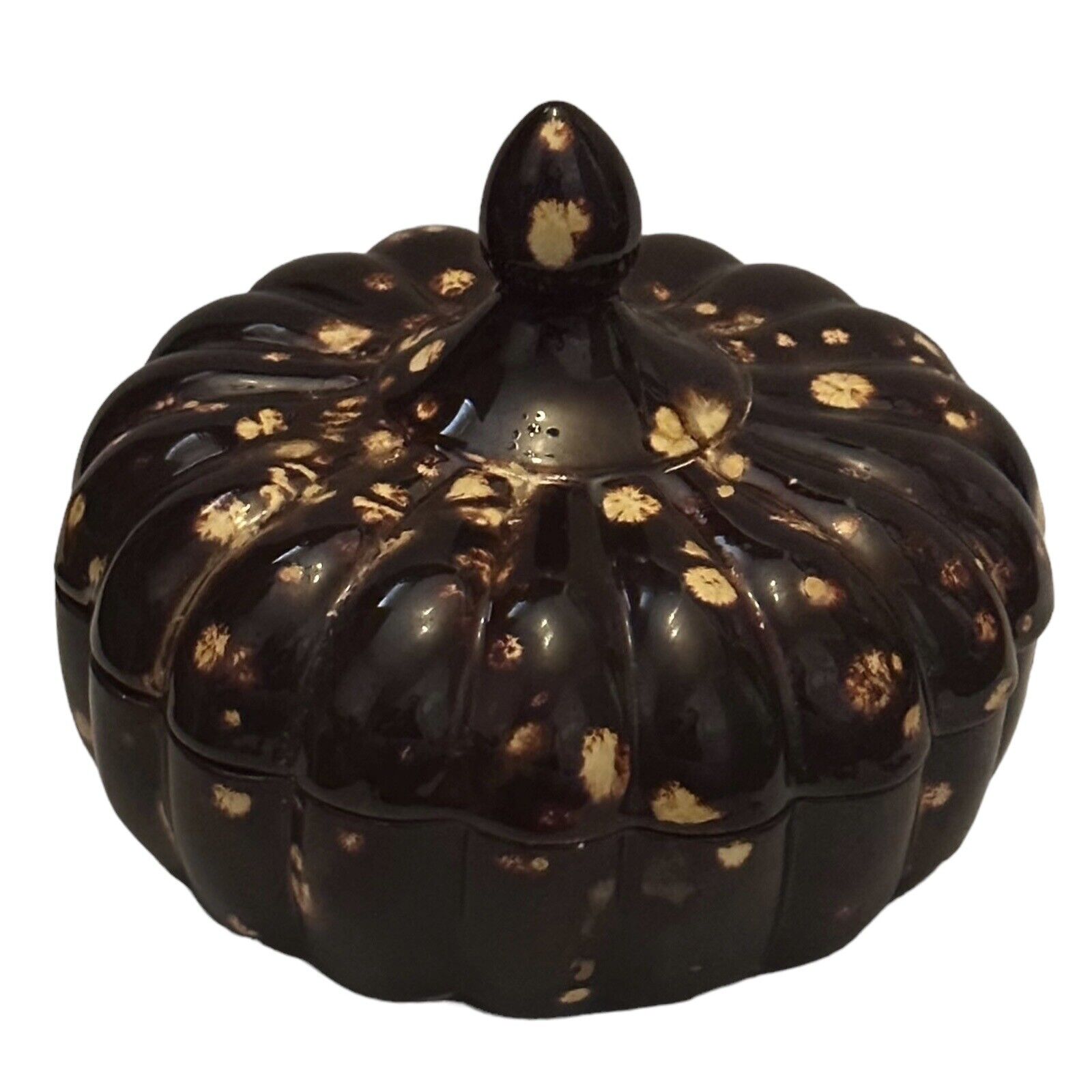 Ceramic Drip Splatter Glaze Pumpkin Lidded Jar Candy Dish Fall Decor Brown 5.5\