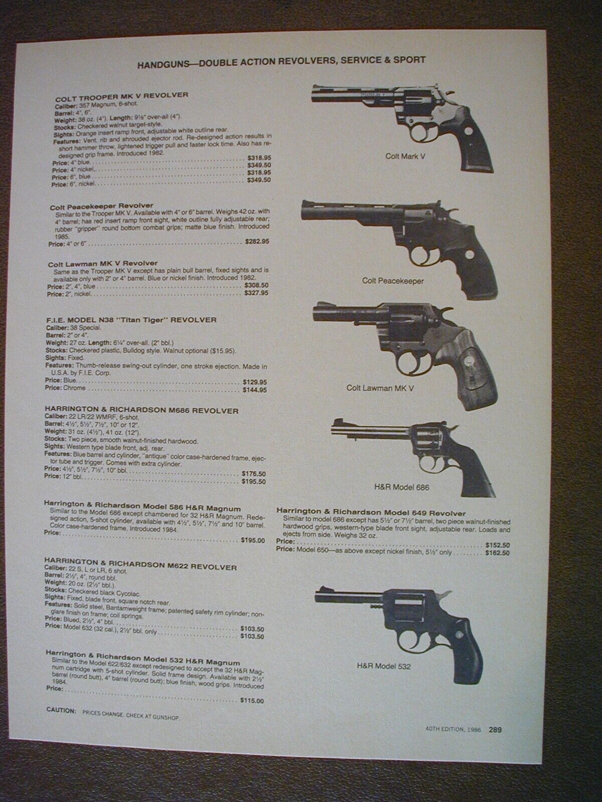 1986 Handguns Colt, H & R, Korth, Llama 2 sided Vintage PRINT AD 65289