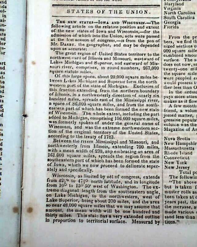 NAUVOO Illinois Mormons War Mormonism Iowa Wisconsin Statehood ? 1846 Newspaper 