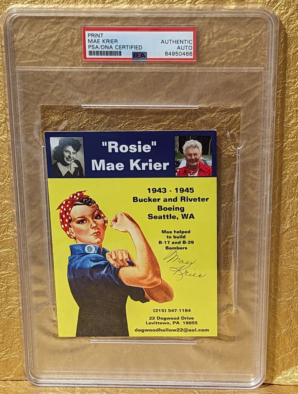 PSA Rosie Mae Krier Autograph ~ Rosie the Riveter Signed Photo  🪖 ⭐Cult Icon