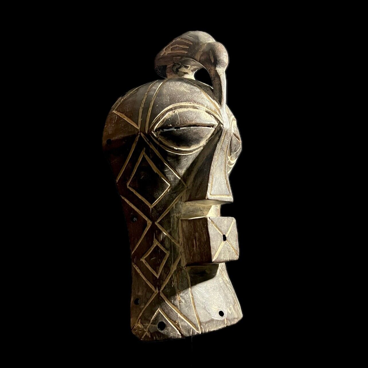 African Tribal Face Han Songye mask Côte d\'Ivoire Carved Wooden Mask-G1999